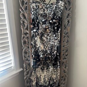 Lulu's Silver Sequin Midi Dress